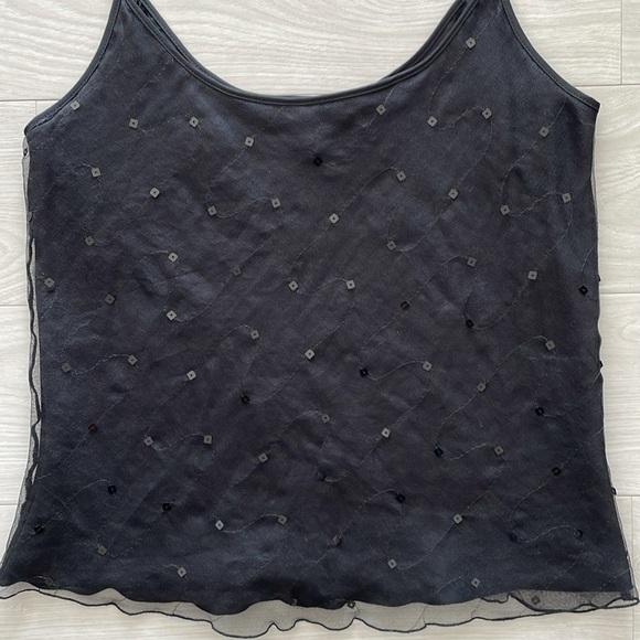 Giorgio Armani Black Silk Cami w/ Sequined Tulle Overlay - Picture 2 of 6